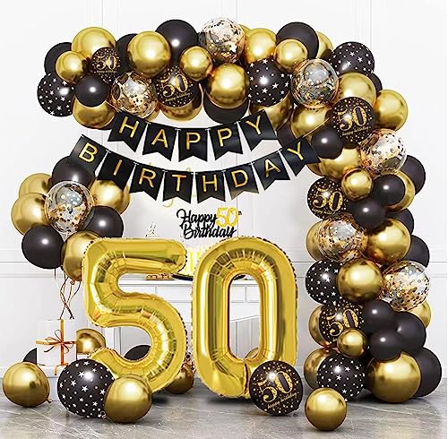 Bluelves Deko 50 Geburtstag Schwarz Gold, Luftballon 50. Geburtstag, 50 Jahr Geburtstagdeko, Happy Birthday Girlande Ballon Dekoration für Mann Frauen Bluelves Deko 50 Geburtstag Schwarz Gold, Luftballon 50. Geburtstag, 50 Jahr Geburtstagdeko, Happy Birthday Girlande Ballon Dekoration für Mann Frauen von Bluelves
