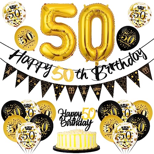 50 Geburtstag Deko Mann Frau, Luftballon 50 Geburtstag Schwarz Gold, 50 Happy Birthday Banner Wimpelkette, Folienballon Zahl 50, Cake Topper Schwarz Gold für 50 Geburtstag Party Dekoration 50 Geburtstag Deko Mann Frau, Luftballon 50 Geburtstag Schwarz Gold, 50 Happy Birthday Banner Wimpelkette, Folienballon Zahl 50, Cake Topper Schwarz Gold für 50 Geburtstag Party Dekoration von Bluelves