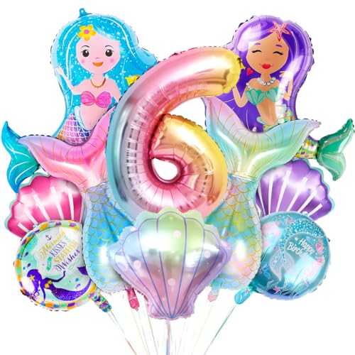6. Geburtstag Mädchen Meerjungfrau Deko, XXL Folienballon Mermaid, Luftballons 6 Jahre Mädchen Geburtstagsdeko, Meerjungfrau Themen Ballons für 6 Jahre Mädchen Geburtstag Party von Bluelves