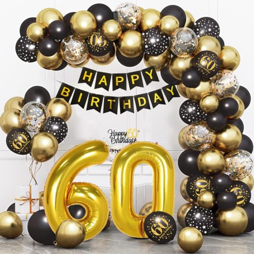 Bluelves Deko 60 Geburtstag Schwarz Gold, Luftballon 60. Geburtstag, 60 Jahr Geburtstagdeko, Happy Birthday Girlande Ballon Dekoration für Mann Frauen Bluelves Deko 60 Geburtstag Schwarz Gold, Luftballon 60. Geburtstag, 60 Jahr Geburtstagdeko, Happy Birthday Girlande Ballon Dekoration für Mann Frauen von Bluelves