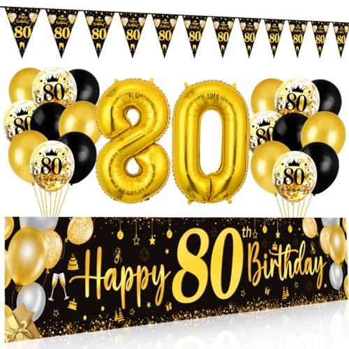 80 Geburtstag Deko Mann Frau, 80 Happy Birthday Banner Schwarz Gold, Luftballons 80 Geburtstag Wimpel Girlande, Deko 80. Geburtstag Hintergrund Ballons Schwarz Gold für Männer Frauen Party Deko 80 Geburtstag Deko Mann Frau, 80 Happy Birthday Banner Schwarz Gold, Luftballons 80 Geburtstag Wimpel Girlande, Deko 80. Geburtstag Hintergrund Ballons Schwarz Gold für Männer Frauen Party Deko von Bluelves