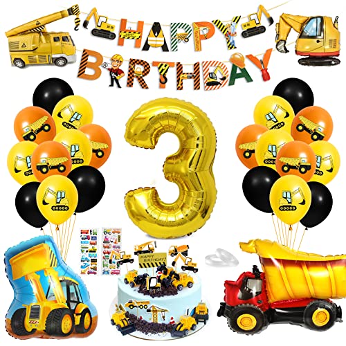 Bagger Deko Kindergeburtstag 3, Baustellen GeburtstagdekoJunge 3 Jahre, Bagger Luftballons Geburtstag, BAU Party Dekoration, 3 Folienballon, Baufahrzeug Spielzeuge von Bluelves