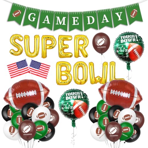 Bluelves XXL American Football Deko,40pcs Super Bowl Deko,NFL Dekoration Party,NFL Super Bowl,Football Deko NFL,Superbowl Party Deko，"SUPERBOWL","GAMEDAY“ Girlande，Ballondekoration von Bluelves