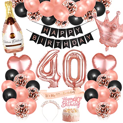 Bluelves 40. Geburtstag Dekorationen Mädchen, Rosegold Schwarz Deko zum 40 Geburtstag, 40 er geburtstag Happy Birthday Banner Girlande Konfetti luftballon,Geburtstagsdeko für mädchen Bluelves 40. Geburtstag Dekorationen Mädchen, Rosegold Schwarz Deko zum 40 Geburtstag, 40 er geburtstag Happy Birthday Banner Girlande Konfetti luftballon,Geburtstagsdeko für mädchen von Bluelves
