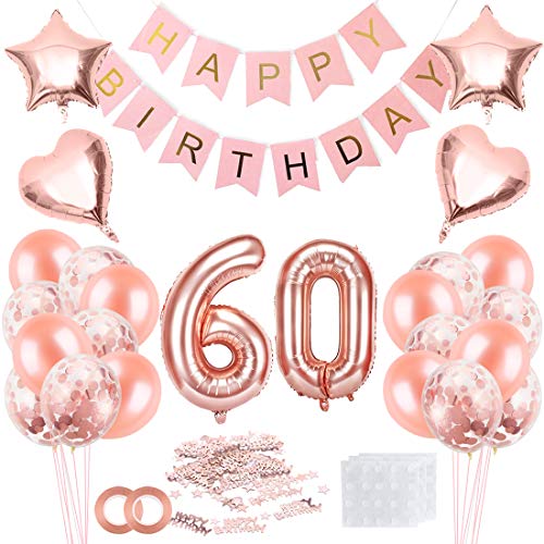 60 Jahre Geburtstag Frau, 60 Geburtstag Frauen Rosegold, Luftballon 60 Geburtstag Frau, Geburtstagsdeko 60 Happy Birthday Banner, Konfetti 60. Geburtstag, Geburtstagsdeko Rosegold von Bluelves