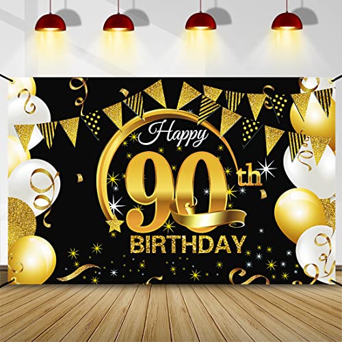Bluelves 90 Geburtstag Dekoration Schwarz Gold, 90 Geburtstag Banner, 90 Geburtstag Party Dekor für Frau Mann, 90 Jahrestag Hintergrund Banner, Extra Große Stoff zum 90, Geburtstag Party Deko Bluelves 90 Geburtstag Dekoration Schwarz Gold, 90 Geburtstag Banner, 90 Geburtstag Party Dekor für Frau Mann, 90 Jahrestag Hintergrund Banner, Extra Große Stoff zum 90, Geburtstag Party Deko von Bluelves