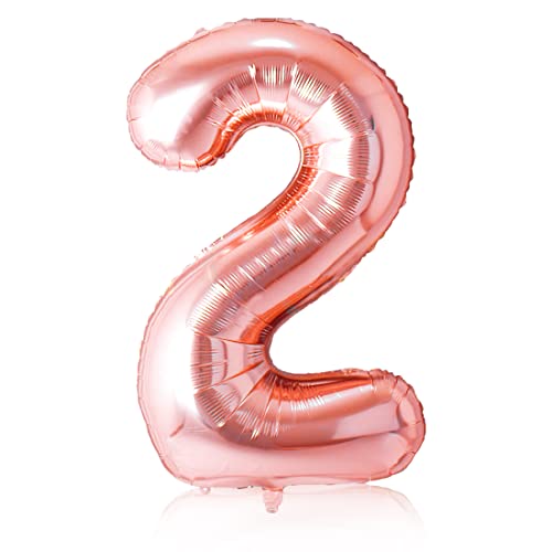 Bluelves Ballon 2, Luftballon zahl 2,Folienballon 2 XXL rosa in 40",101cm Geburtstagsdeko, Luftballon 2. Geburtstag Mädchen- fliegt mit Helium von Bluelves