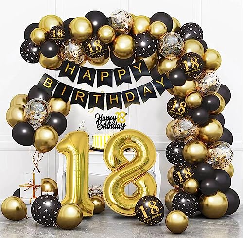Bluelves Deko 18 Geburtstag Schwarz Gold, Luftballon 18. Geburtstag, 18 Jahr Geburtstagdeko, Happy Birthday Girlande Ballon Dekoration für Mann Frauen Bluelves Deko 18 Geburtstag Schwarz Gold, Luftballon 18. Geburtstag, 18 Jahr Geburtstagdeko, Happy Birthday Girlande Ballon Dekoration für Mann Frauen von Bluelves