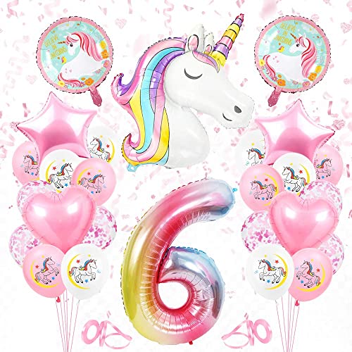Einhorn 6 Geburtstag Deko, Geburtstagsdeko 6. Mädchen, Folienballon Einhorn Deko, 6 Jahr Geburtstag Luftballons Rosa, Einhorn Themen Ballons für 6 Jahre Mädchen Geburtstag Party von Bluelves