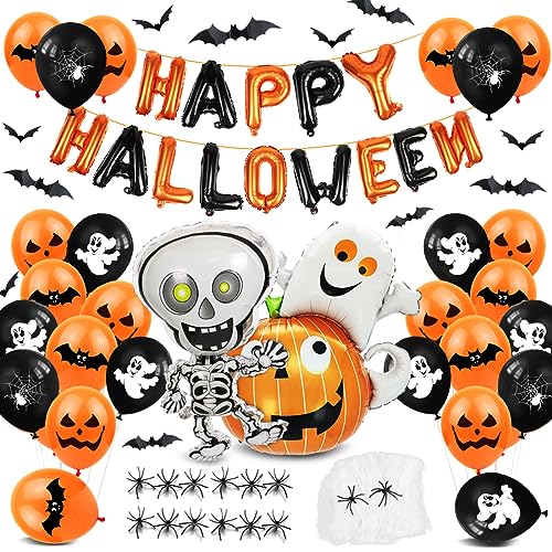 Halloween Deko Set - XXL Happy Halloween Foilenballons, Skelett Kürbisse Luftballons Mit Fledermaus Spinnen Requisiten, Kinder Deko, Gruselige Fotorequisiten für Party Halloween Deko Set - XXL Happy Halloween Foilenballons, Skelett Kürbisse Luftballons Mit Fledermaus Spinnen Requisiten, Kinder Deko, Gruselige Fotorequisiten für Party von Bluelves