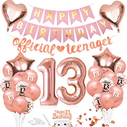 Bluelves Luftballon 13. Geburtstag Rosegold, Deko 13 Geburtstag, Geburtstagsdeko 13 Jahr, Riesen Folienballon Zahl 13, Happy Birthday Girlande 13 von Bluelves