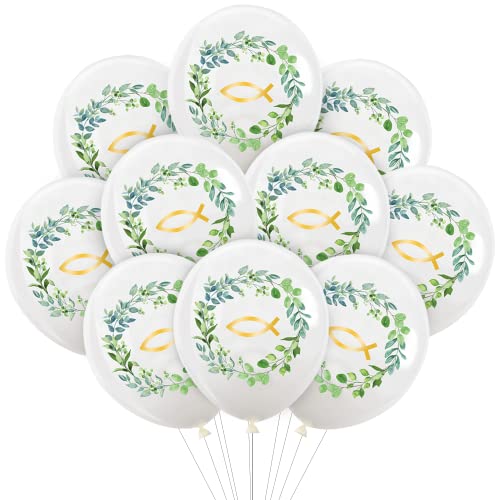 Bluelves Luftballons Kommunion, 30 Ballons Konfirmation, Fisch Luftballon Set mit Fischmotiv und Blätterkranz, Deko Taufe als Deko für Weihnachten Taufe Kommunion Konfirmation von Bluelves