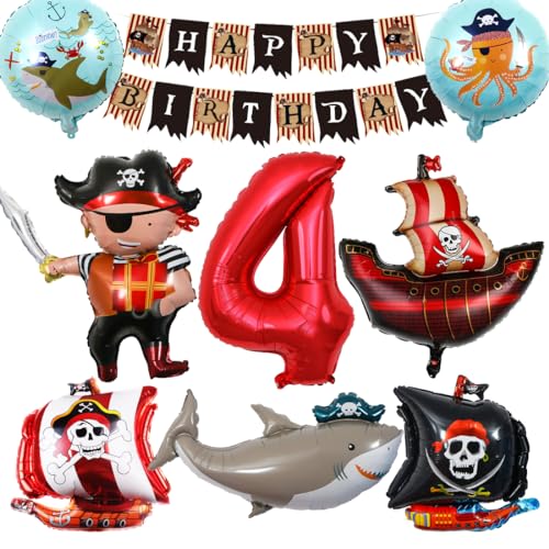 Bluelves Piraten Kindergeburtstag Luftballons 4 Jahre,Piratenschif Folienballons Geburtstagsdeko,Ozean Tiere Hai Helium Luftballon,Piratenschiff Ballons Deko für 4 Jahr Kinder Geburtstagsfeier Bluelves Piraten Kindergeburtstag Luftballons 4 Jahre,Piratenschif Folienballons Geburtstagsdeko,Ozean Tiere Hai Helium Luftballon,Piratenschiff Ballons Deko für 4 Jahr Kinder Geburtstagsfeier von Bluelves