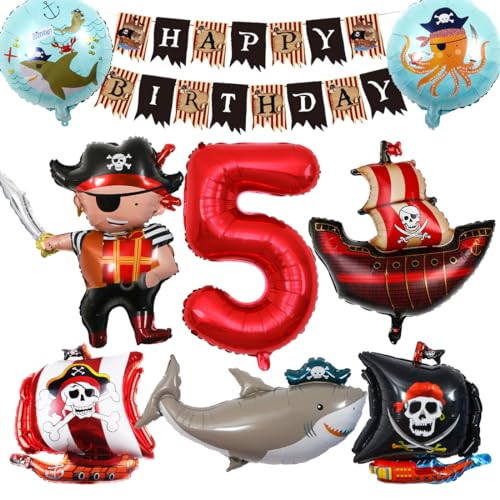 Bluelves Piraten Kindergeburtstag Luftballons 5 Jahre,Piratenschif Folienballons Geburtstagsdeko,Ozean Tiere Hai Helium Luftballon,Piratenschiff Ballons Deko für 5 Jahr Kinder Geburtstagsfeier Bluelves Piraten Kindergeburtstag Luftballons 5 Jahre,Piratenschif Folienballons Geburtstagsdeko,Ozean Tiere Hai Helium Luftballon,Piratenschiff Ballons Deko für 5 Jahr Kinder Geburtstagsfeier von Bluelves