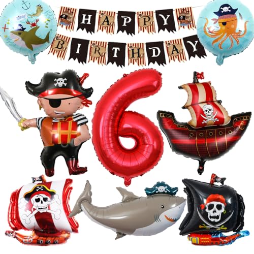 Bluelves Piraten Kindergeburtstag Luftballons 6 Jahre,Piratenschif Folienballons Geburtstagsdeko,Ozean Tiere Hai Helium Luftballon,Piratenschiff Ballons Deko für 6 Jahr Kinder Geburtstagsfeier Bluelves Piraten Kindergeburtstag Luftballons 6 Jahre,Piratenschif Folienballons Geburtstagsdeko,Ozean Tiere Hai Helium Luftballon,Piratenschiff Ballons Deko für 6 Jahr Kinder Geburtstagsfeier von Bluelves