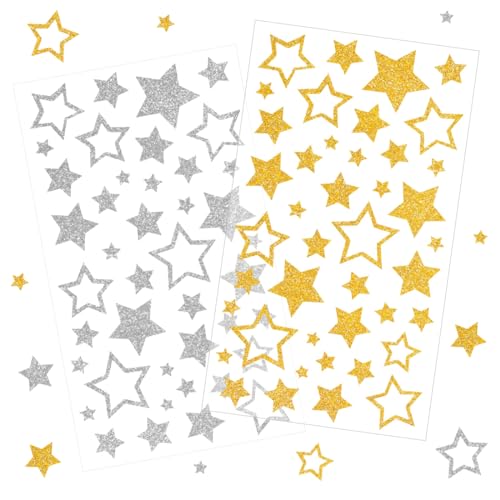 Bluelves Weihnachts Sticker, 10PCS Gold Silber Stern Stickers, 420 x Glitzer Gold Silber Weinachten Sterne Aufkleber, Selbstklebende Weihnachtsdeko, für Weihnachtliche Bastelarbeiten und Deko Geschenk von Bluelves