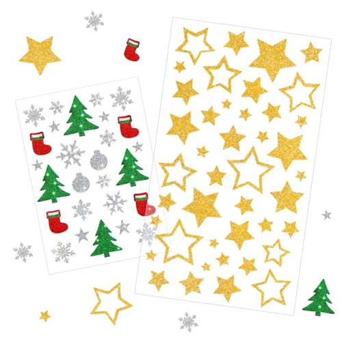Bluelves Weihnachts Sticker,10pcs Gold Stern Weihnachtsbaum Sticker,Selbstklebende Weihnachtsdeko,Glitzer Gold Weihnachtsbaum Sterne Schneeflocken Aufkleber für Weihnachtliche Bastelarbeiten und Deko von Bluelves