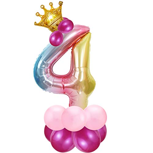 Zahlen Luftballon Rosa, Riesige Folienballon 4, Zahl Luftballon Deco 4. Geburtstag, Bunt Folienzahlen Ballons, Ballon 4 Jahre Mädchen, Helium Zahlenballon für Party, Birthday, Dekoration von Bluelves