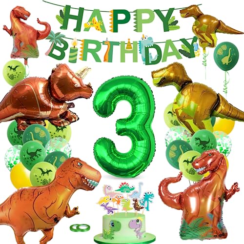 XXL Dino Geburtstag Deko 3 Jahre,Bluelves Dinosaurier Geburtstagsdeko Jungen 3 Jahre,Grüner Luftballons Dino,Dschungel Folienballon Zahlenballon 3 für Dinosaurier Party Kindergeburtstag von Bluelves