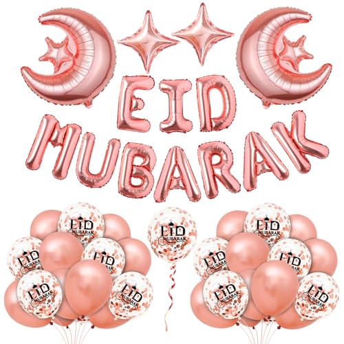 Eid Mubarak Dekoration Rosegold, Eid Mubarak Ballon Luftballons, Eid Mubarak Girlande, Stern Mond Folienballon für Eid Ramadan Mubarak Partydeko von Bluelves
