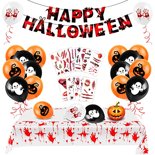 Halloween Deko Set, Halloween Ballons Dekoration, Happy Halloween Banner, Halloween Luftballons Geist Kürbis, Halloween Aufkleber Narben, Halloween Tischdecke Blut Handabdruck, Halloween Party Deko Halloween Deko Set, Halloween Ballons Dekoration, Happy Halloween Banner, Halloween Luftballons Geist Kürbis, Halloween Aufkleber Narben, Halloween Tischdecke Blut Handabdruck, Halloween Party Deko von Bluelves