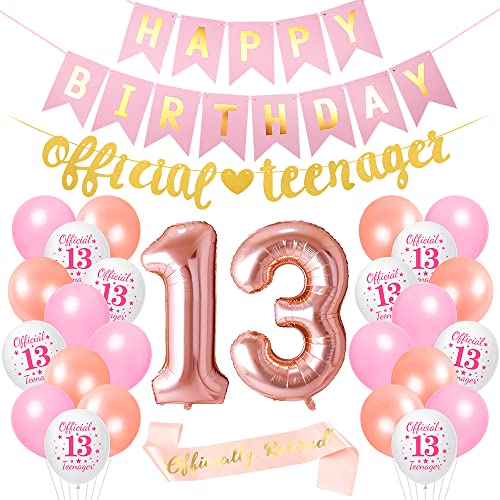 Luftballon 13. Geburtstag, Geburtstagsdeko Mädchen 13 Jahr, Zahl 13, Happy Birthday 13, Deko 13 Geburtstag für Kinder Mädchen (Rosegold) von Bluelves