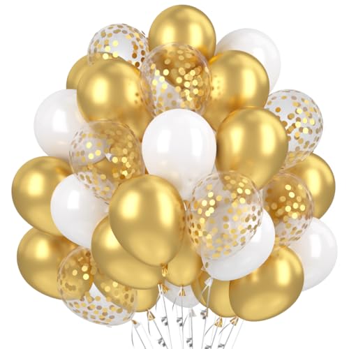 Luftballons Metallic Gold Set, 60 Stück Luftballons Golden Konfetti, Gold White Ballons, Hochzeitsballons, Helium Balloons für Geburtstagsdeko, Hochzeit, Party Deko, Valentinstag von Bluelves