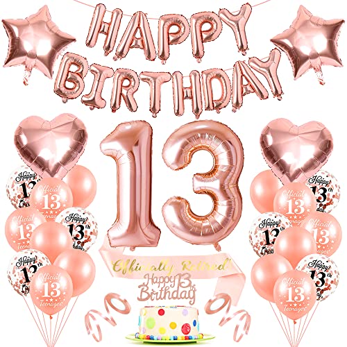 Offizielle Teenager 13. Geburtstag Dekorationen, 13. Geburtstag Mädchen, Luftballons 13 Geburtstag Roségold, Happy Birthday Folienballons 13, Rosegold Offizielle Teenager-Schärpe von Bluelves