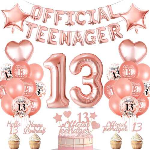 Offizielle Teenager 13. Geburtstag Dekorationen, 13. Geburtstag Mädchen, Luftballons 13 Geburtstag Roségold, Happy Birthday Folienballons 13, Rosegold Offizielle Teenager-Schärpe Offizielle Teenager 13. Geburtstag Dekorationen, 13. Geburtstag Mädchen, Luftballons 13 Geburtstag Roségold, Happy Birthday Folienballons 13, Rosegold Offizielle Teenager-Schärpe von Bluelves