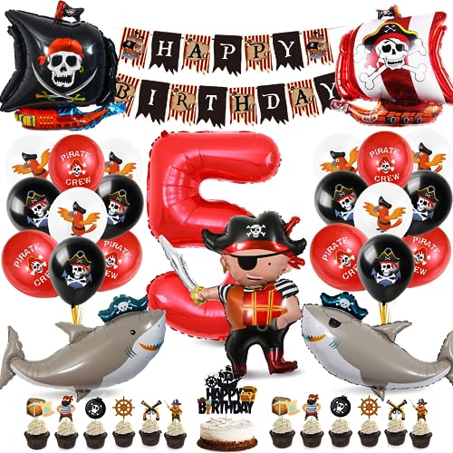 Piraten Geburtstag Deko Set, 5 Jahre Kindergeburtstag Piraten Deko, 5. Geburtstag Luftballon mit Happy Birthday Banner, Piraten Folienballon und Tortendeko für Junge Mädchen Geburtstag Halloween Piraten Geburtstag Deko Set, 5 Jahre Kindergeburtstag Piraten Deko, 5. Geburtstag Luftballon mit Happy Birthday Banner, Piraten Folienballon und Tortendeko für Junge Mädchen Geburtstag Halloween von Bluelves
