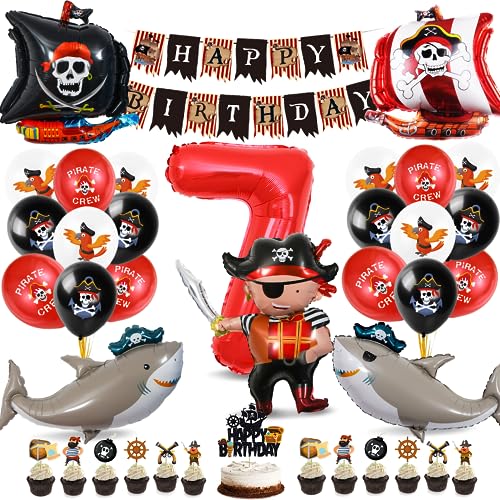 Piraten Geburtstag Deko Set - 7 Jahre Kindergeburtstag, Luftballon Mit Happy Birthday Banner, Folienballon Und Tortendeko für Junge Mädchen Halloween Piraten Geburtstag Deko Set - 7 Jahre Kindergeburtstag, Luftballon Mit Happy Birthday Banner, Folienballon Und Tortendeko für Junge Mädchen Halloween von Bluelves