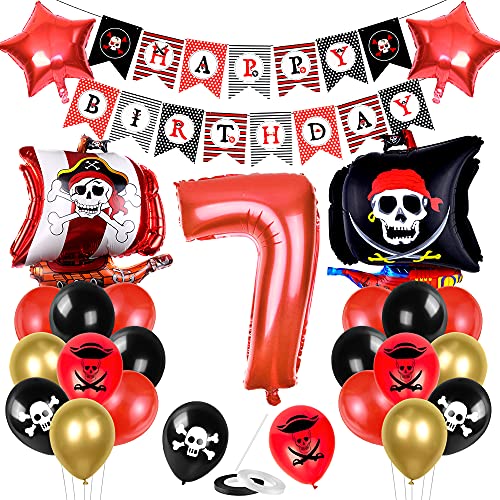 Bluelves Piraten Kindergeburtstag Luftballons Set, Piratenschiff Geburtstag Deko, Geburtstagsdeko 7 Jahr Jungen, 7 Jahr Geburtstag Deko, für Kindergeburtstag Geburtstagsfeier Dekorationen von Bluelves