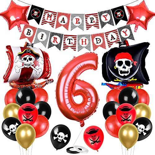Piratenschiff Luftballons Set, Piratenschiff Geburtstag Deko, Geburtstagsdeko 6 Jahr Jungen, Luftballon 6 Geburtstag, 6 Jahr Geburtstag Deko, für Kindergeburtstag Geburtstagsfeier Dekorationen von Bluelves