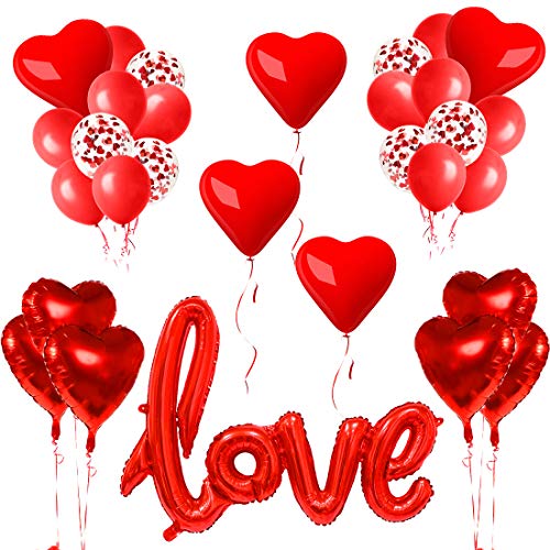 Romantische Deko, Valentinstag Deko 32pcs, Herzluftballons, XXL Love Ballon Rote Herz Folienballon Konfetti Ballon, Love Deko für Heiratsantrag Verlobung Party Dekoration Überraschung Romantische Deko, Valentinstag Deko 32pcs, Herzluftballons, XXL Love Ballon Rote Herz Folienballon Konfetti Ballon, Love Deko für Heiratsantrag Verlobung Party Dekoration Überraschung von Bluelves