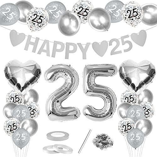 Silberhochzeit Luftballons, Silber Luftballons Deko Set, 25. Hochzeitstag Luftballons, 38 Stück Silberhochzeit Hochzeit Luftballons, für Silberne Hochzeit Feier Jubiläum Luftballons Deko von Bluelves