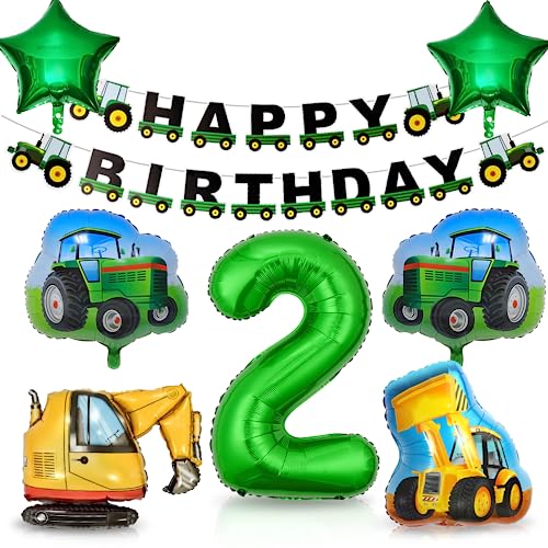Traktor Geburtstag Geko 2 Jahre,Geburtstagsdeko 2 Jahre Junge, Traktor Luftballon 2 Jahre,Luftballon Traktor Deko Kindergeburtstag,Grün Folienballon Traktor Bagger 2 Jahre für Jungen Party Dekoration von Bluelves
