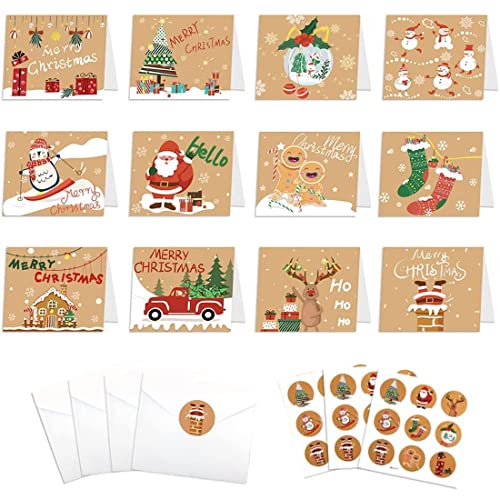 Weihnachtskarten mit Umschlägen, 24 Stück Karten Weihnachten Set, mit Umschlag und Aufkleber, Klappkarten Blanko Grußkarten, Weihnachtspostkarten für Kinder Familie Freunde Kunden von Bluelves