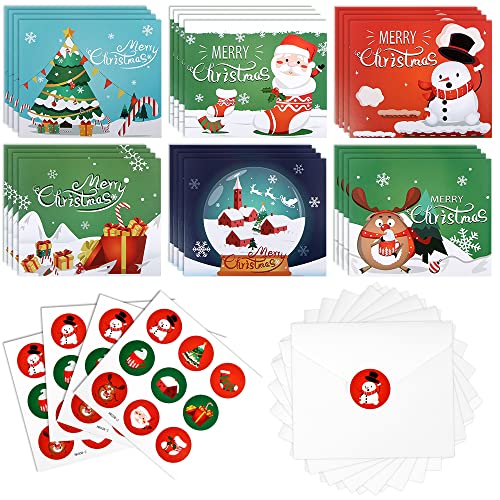 Bluelves Weihnachtskarten mit Umschlägen und Aufkleber, 24 Stück Karten Weihnachten Set, Klappkarten Blanko Grußkarten, Weihnachtskarten mit Umschlag, Weihnachtspostkarten für Familie Kinder Freunde von Bluelves
