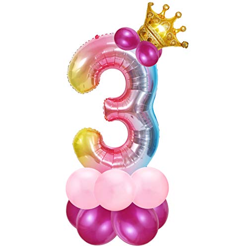 Zahlen Luftballon Rosa, Riesige Folienballon 3, Zahl Luftballon Deco 3. Geburtstag, Bunt Folienzahlen Ballons, Ballon 3 Jahre Mädchen, Helium Zahlenballon für Party, Birthday, Dekoration von Bluelves
