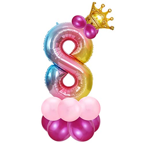 Zahlen Luftballon Rosa, Riesige Folienballon 8, Zahl Luftballon Deco 8. Geburtstag, Bunt Folienzahlen Ballons, Ballon 8 Jahre Mädchen, Helium Zahlenballon für Party, Birthday, Dekoration von Bluelves