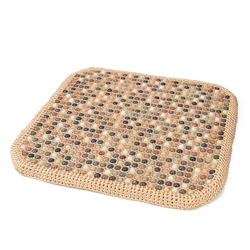 Blueshyhall Auto Sitzkissen mit Massage, 48x48x3cm Coole Atmungsaktive rutschfest Sitzauflage Auto Vordersitze, Universalle Kissen aus Bodhi Holzperlen mit Massage Kugeln für Auto Büro Stuhl (Beige) von Blueshyhall