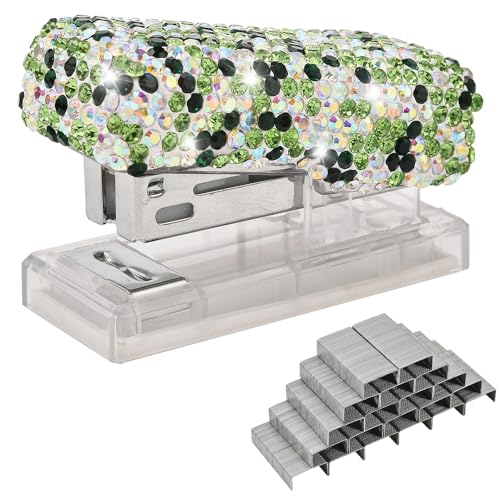 Blueshyhall Heftgerät Glitzer Klein, Bling Mini Stapler mit Diamant Strass, Mini Heftgerät Set mit 1000 Stück 26/6 Heftklammern, Tacker Hefter Klein Mini für Büro Schreibtisch (Grün) von Blueshyhall