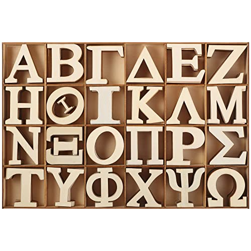 240 Stück unlackierte griechische Buchstaben aus Holz mit Aufbewahrungstablett, auffällige Schrift, kleine Holz-Alphabet-Buchstaben zum Basteln, Wanddekoration, selbstgemachtes Handwerk (5.1 cm) von Blulu