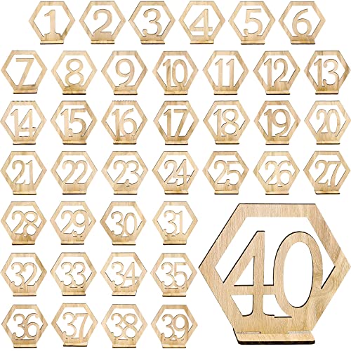40 Stück Tischnummern aus Holz, sechseckige Form, Tischnummern für Hochzeitsempfang, 1-40, Holzzahlen mit Halterung, Standfuß, Holz, Hochzeitsdekorationen, Veranstaltung, Party 40 Stück Tischnummern aus Holz, sechseckige Form, Tischnummern für Hochzeitsempfang, 1-40, Holzzahlen mit Halterung, Standfuß, Holz, Hochzeitsdekorationen, Veranstaltung, Party von Blulu