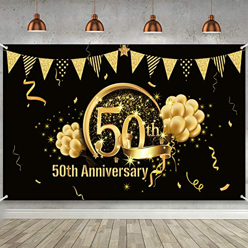 50. Geburtstag Schwarz Gold Party Dekoration, Extra Große Stoff Schwarz Gold Zeichen Poster für 50. Jahrestag Foto Stand Hintergrund Banner, 50. Geburtstag Party Lieferungen von Blulu
