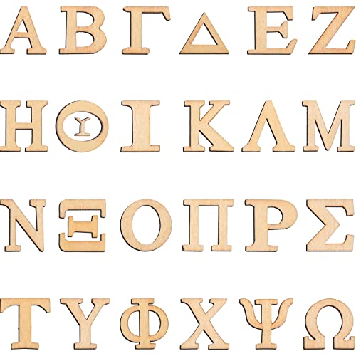 96 Stück Holz Griechische Buchstaben Unbehandeltes Holz Griechische Alphabete Buchstaben zum Lernen des Griechischen Alphabets Holz Buchstaben für Große Paddel Verzierung DIY Basteln Wanddeko von Blulu