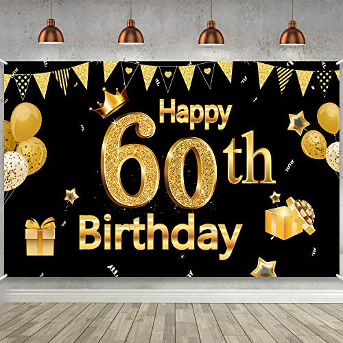 Banner zum 60. Geburtstag für Männer Frauen, 60. Party Dekoration Zubehör Hintergrund Groß Schwarz Gold Schild Poster Fotokabine Hintergrund Dekoration Drinnen und Draußen, 72,8 x 43,3 Zoll Banner zum 60. Geburtstag für Männer Frauen, 60. Party Dekoration Zubehör Hintergrund Groß Schwarz Gold Schild Poster Fotokabine Hintergrund Dekoration Drinnen und Draußen, 72,8 x 43,3 Zoll von Blulu