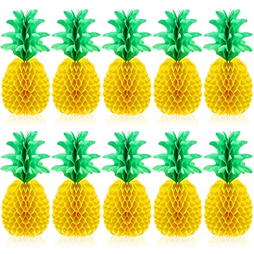 Blulu 10 Packungen 35,6 cm Ananas Wabenaufsatz Seidenpapier Ananas Tischdekoration für Hawaii-Partyzubehör von Blulu
