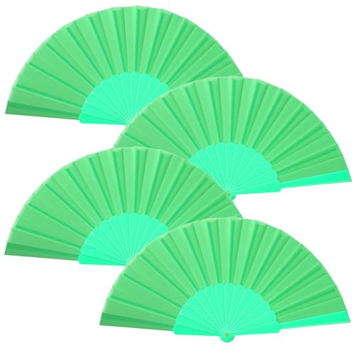 Blulu 4 Stück Hand-Faltfächer, klein, chinesische Handfächer aus orientalischem Stoff, für Tanzen, Party, Hochzeitsgeschenke, Basteln, Heimdekorationen (Grasgrün) von Blulu