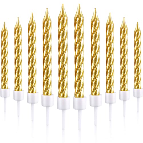 Blulu 50 Stück Spiral Kuchen Kerzen in Halterungen Metallisch Kuchen Cupcake Kerzen Kurze Dünne Kuchen Kerzen für Geburtstag Hochzeit Party Kuchen Dekorationen (Gold) von Blulu
